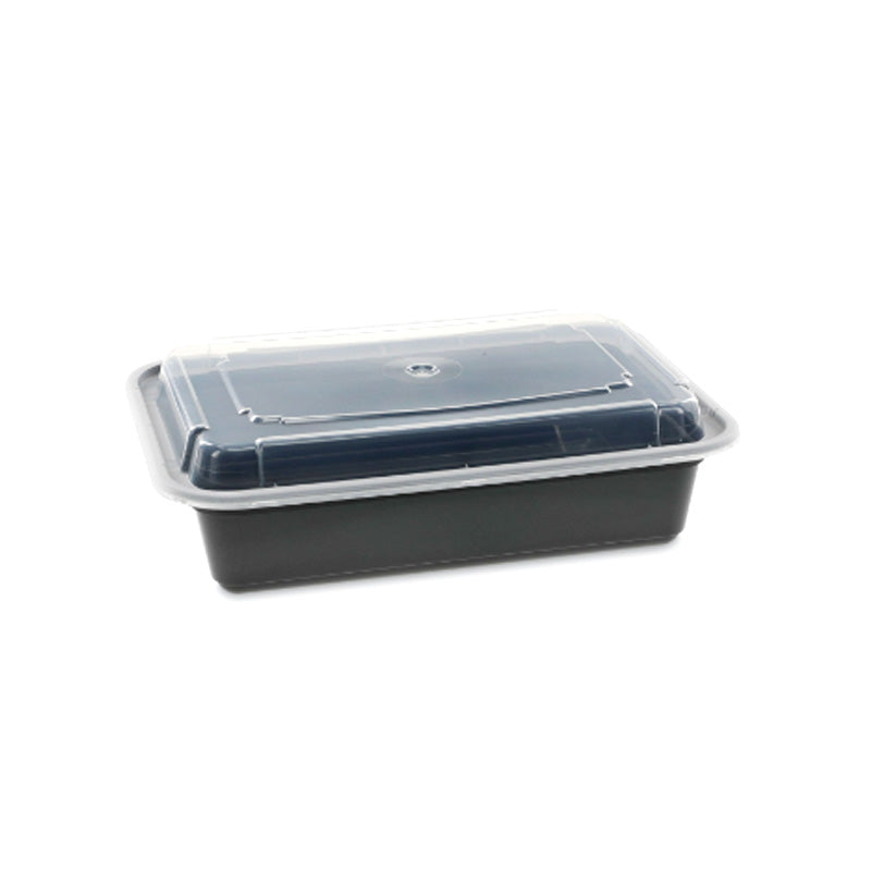 RECTANGULAR BLACK MICROWAVABLE CONTAINER COMBO ~ 38 OZ (RE38B)