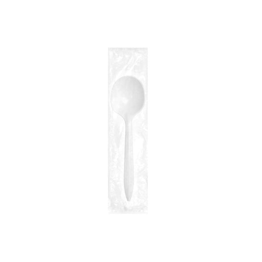 INDIVIDUALLY WRAPPED HEAVY WHITE PLASTIC SOUP SPOON ~ 950 ct